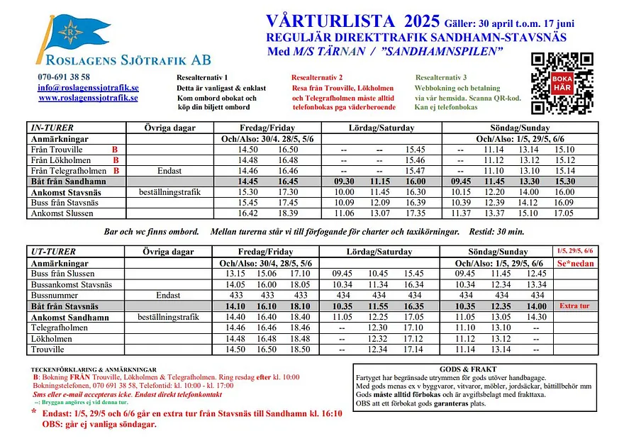 Vårturlista 2025 - Roslagens Sjötrafik